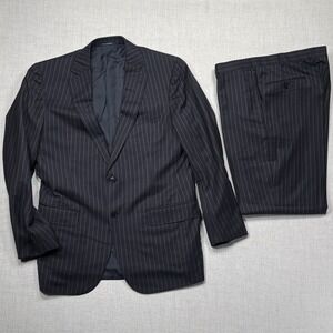Ermenegildo Zegna Trofeo Jacket Navy Pinstripe Wool Cuffed Suit 2 Button 52R